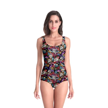 

3D Print Summer women's clothing Swimsuit high quality Beach Style geometric Bodysuits Gothic rose skull Retro Dropshipping-7