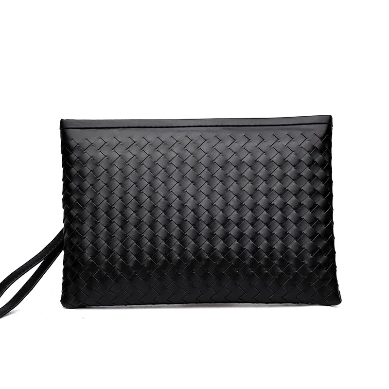 

British Style Genuine Leather Unisex Knitting Envelop Bag Men's Day Clutch Soft Handbag Large Capacity Tote Female Evening Bag