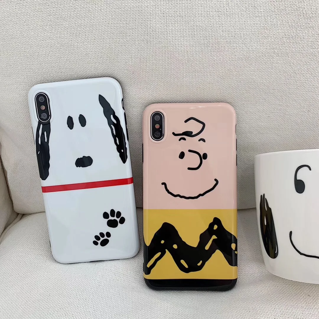 

Cute Cartoon anime Japan dog Charlie Brown Phone Case For iPhone 8 7 6 6s Plus X XR Xs Max Fun pattern couple silicon back cover