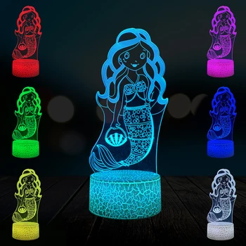 

Cartoon Princess Mermaid 3D Lamp Multicolor LED Night Light Home Decorative Girl Gift Christmas Desk RGB Touch RC Remote Switch