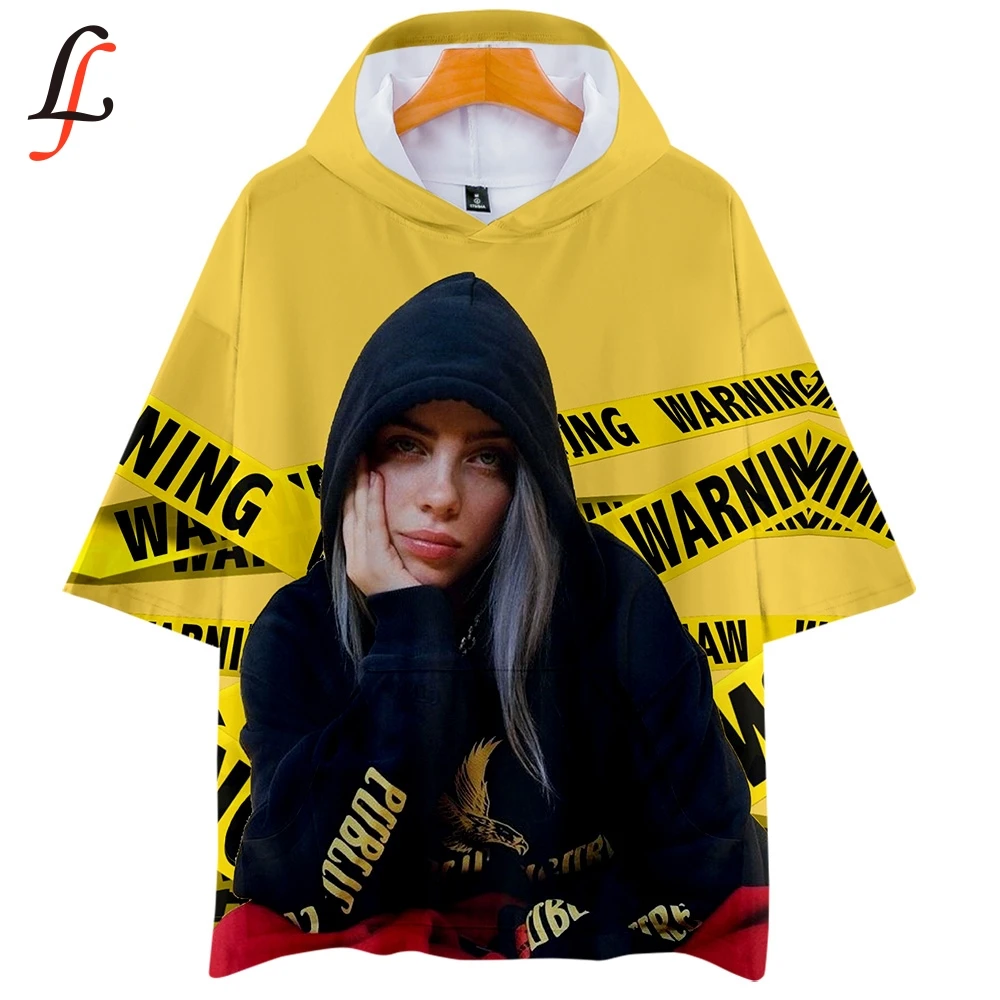 Женская/мужская футболка с капюшоном Billie Eilish Повседневная Уличная коротким