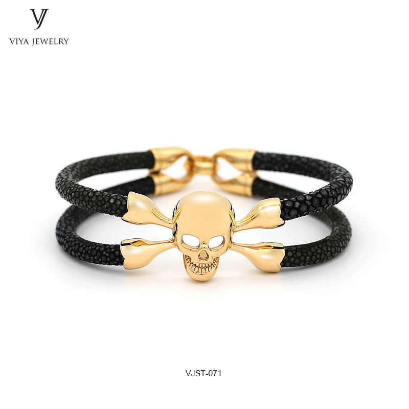 customized mixed color stingray leather bracelet,two colors leather bracelet stingray skull bracelet (4)