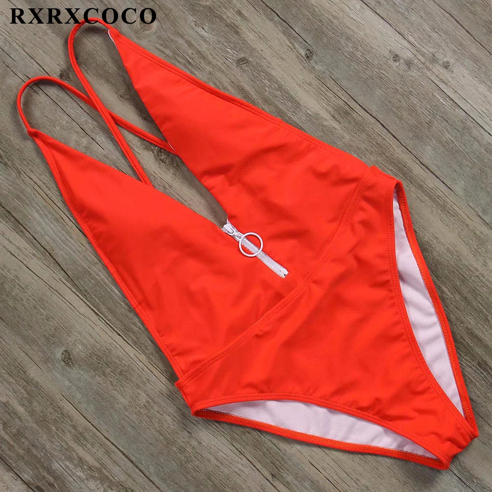

RXRXCOCO Hot Backless One Piece Swimsuit Women Sexy Solid Bandage Swimwear Women 2019 Deep V-neck Female Bathing Suit Bodysuits