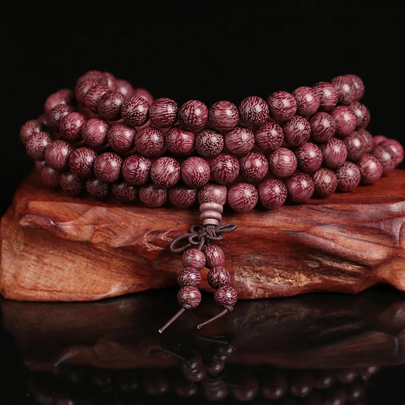 Модные браслеты натуральный фиолетовый 6 мм 8 мм бисер из розового дерева 108 Браслеты Будды для мужчин и женщин длинный Браслет религиозный подарок