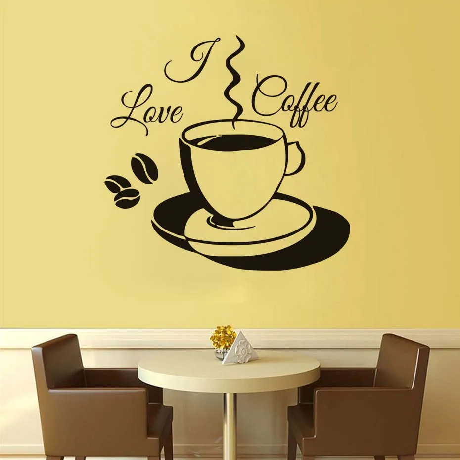 Cinta Coffee Wall Stiker PVC Removable Lucu Cangkir Kopi Wallpaper