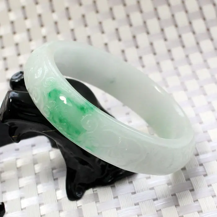 

A946 Chinese Hand-carved Emerald Green stoneite stone Gems Bracelet Bangle 58mm 10.20 40