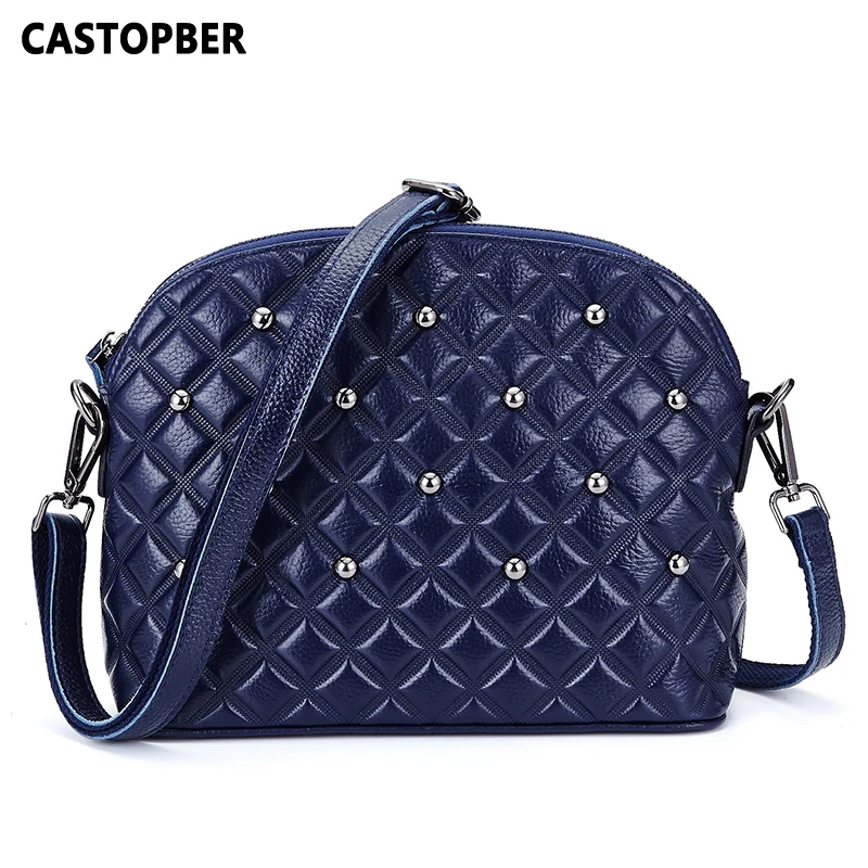 

Rivet Shell Bag Handbag European American Women's Genuine Leather Cowhide Messenger Crossbody Designer Famous Brand High Quality