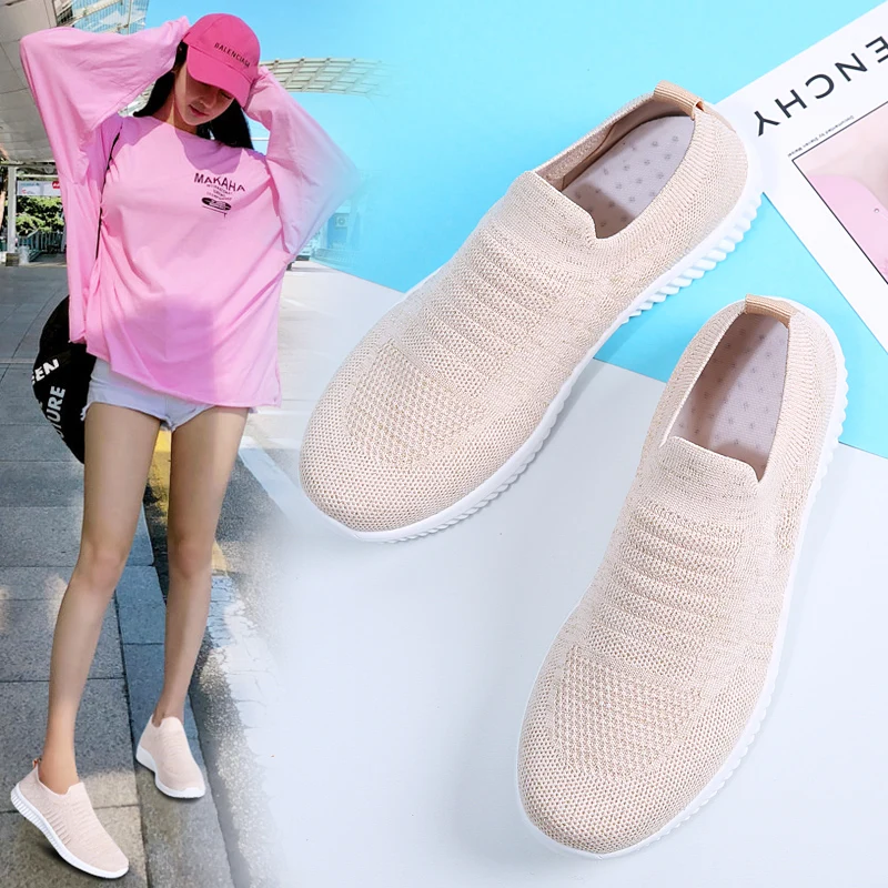 

2019 Schoenveters Elastisch Comfortable Women Work Shoes Pink Casual Fashion Women Flat Walking Shoes Scarpe Da Ballo Donna