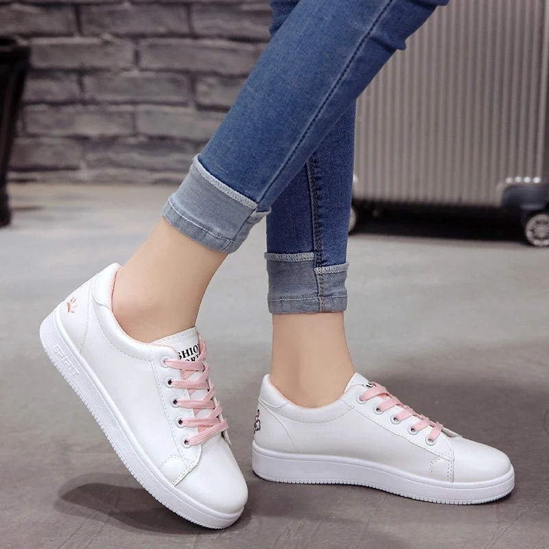 

Puimentiua Sports Platform Lace-up White Shoes Summer New Embroidery Flats White Shoe Casual Female Sneakers zapatillas mujer