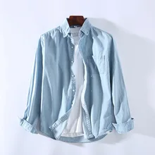 Горячая Распродажа, Мужская джинсовая рубашка с длинным рукавом, повседневные рубашки с отложным воротником, приталенная Осенняя весенняя одежда, мужская модная одежда 4XL