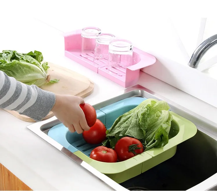 

Kitchen drain rack sink sliding storage rack multifunctional plastic drain board retractable shelf Adjustable Length L-014
