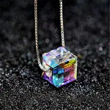 Colorful Aurora Square Crystal Pendant Necklace For Women Fashion Jewelry chic faux crystal square pendant necklace for women