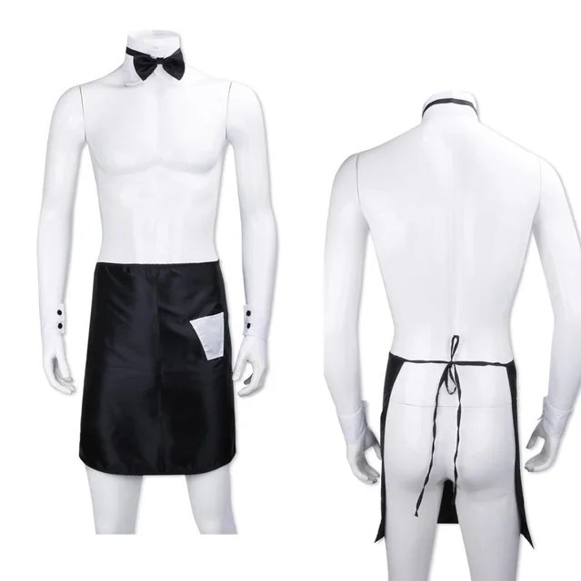 Sexy Male Backless Bow Tie Collar Cuffs Aprons Stripper Set Butler