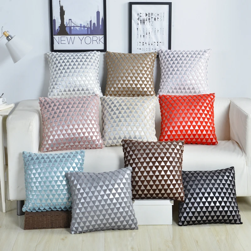 

New Arrival Plush Pillowcase Geometric Crystal Plush White Brown Silver Soft Furry Cushion Cover Waist Throw Pillow Cover Gifts