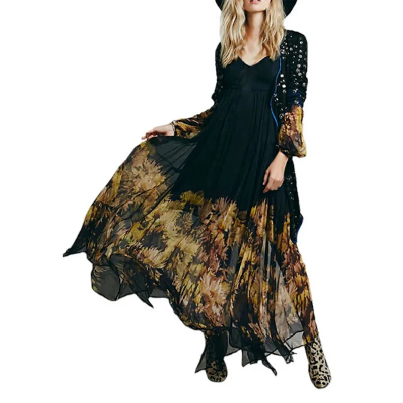 

Summer Womens Chiffon Dress Ladies Sexy Maxi Floral Beach Dress Prom Evening Party High Slit Dresses