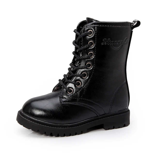 Botas planas de policía militar para niños, zapatos tácticos swat, ropa de  soldado, color negro, Otoño e Invierno - AliExpress