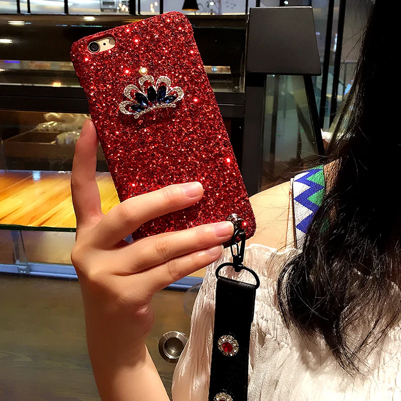 Aoweziic For iphone X XS MAX XR tide brand mobile phone shell powder 7 8 6S 6plus flash lanyard female mobile phone set