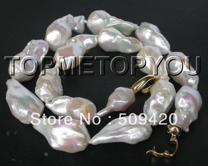 

FREE SHIPPING>>@> HOTCRAZY Luster 28mm natural white Reborn Keshi pearls necklace