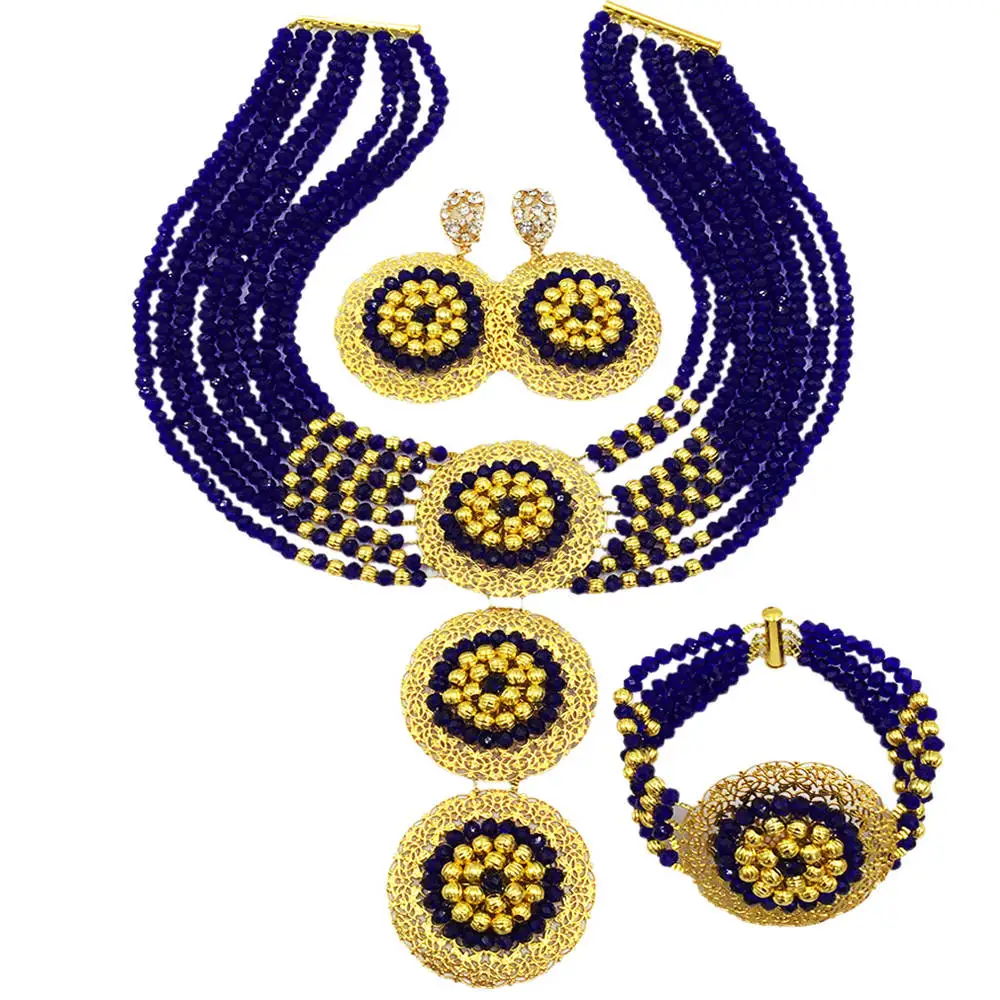 

Fashion Royal Blue African Beads Jewelry Set Crystal Beaded Wedding Necklace for Women 8C-3PH017