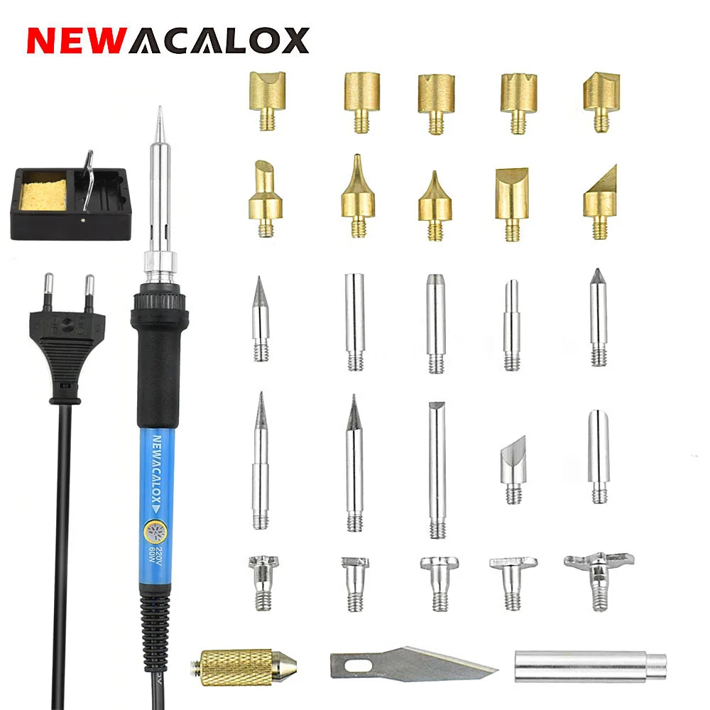 

NEWACALOX EU/US 60W Temp Adjustable Soldering Iron Kit Carving Pyrography Tool Wood Embossing Burning Soldering Pen Welding Tips