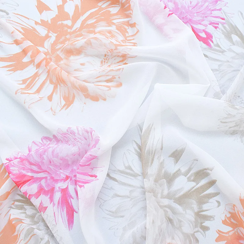 Новинка, шифоновая ткань с высокой вискозой, весна/лето, набивная ткань, белый фон, яркие краски, мягкие цветы