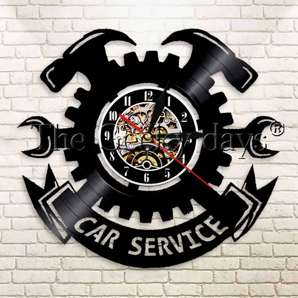 Günstige 1 stück Auto Service Garage Werkzeuge Reifen Schlüssel Schallplatte Wanduhr Mechaniker Service Moderne Wanduhr Wand Dekor Kunst
