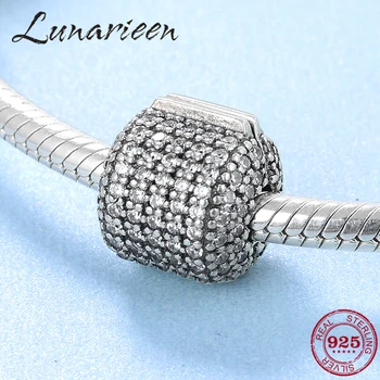 

925 sterling silver pave clear Crystal zirconia clips lock beads Stopper Bead Fit Original europeu Charm Bracelet Jewelry making