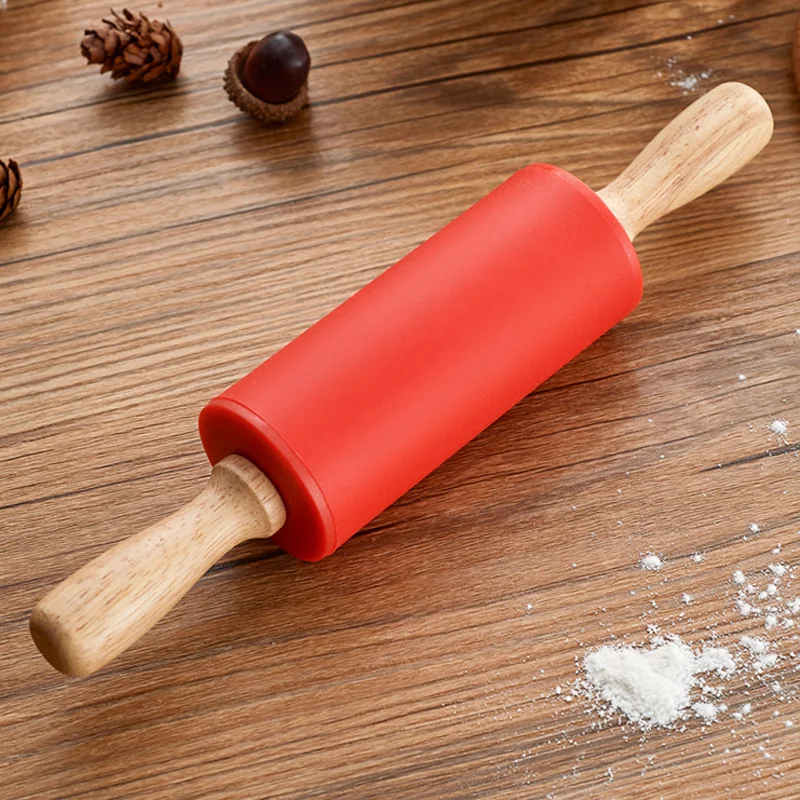 23cm Wood Handle Silicone Rolling Pins Small Dough Pastry Roller Stick for Kids Baking Cooking Tools Kitchen Accessories (6)