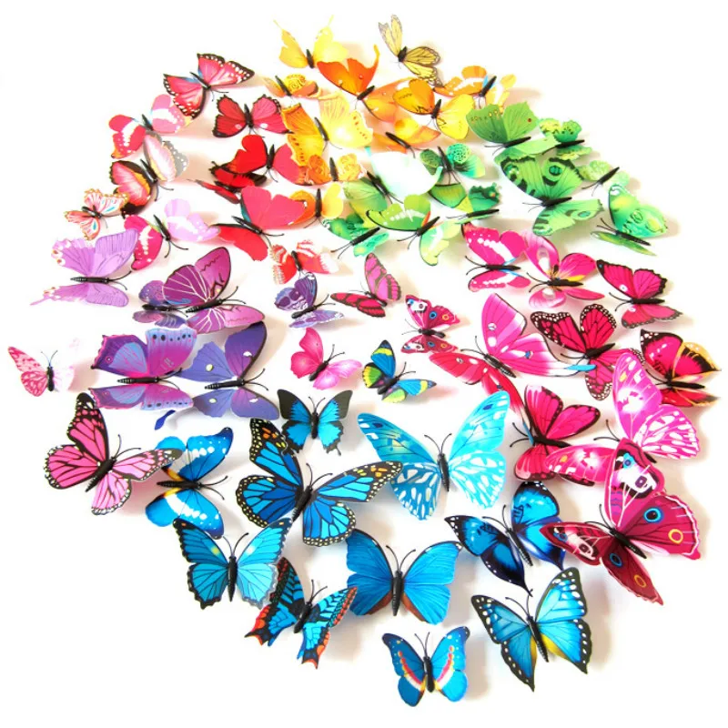 12Pcs PVC 3d Butterfly Wall Decor Wall Stickers for Home Decoration Wedding Living Room Wall Refrigerator Art Decals Drop Ship