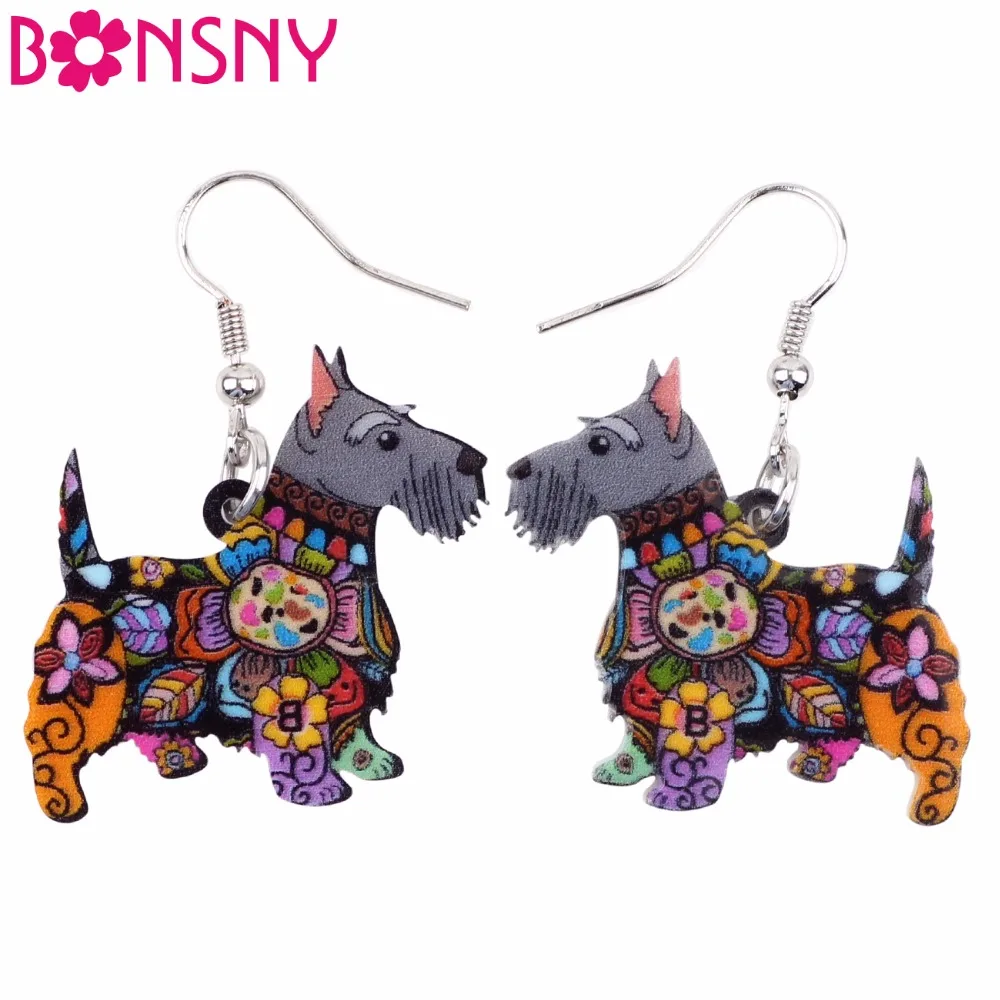 

Bonsny Big Animal Acrylic Stud Dangle Drop Aberdeen Scottish Terrier Long Earrings 2017 News Fashion Jewelry For Girls Women