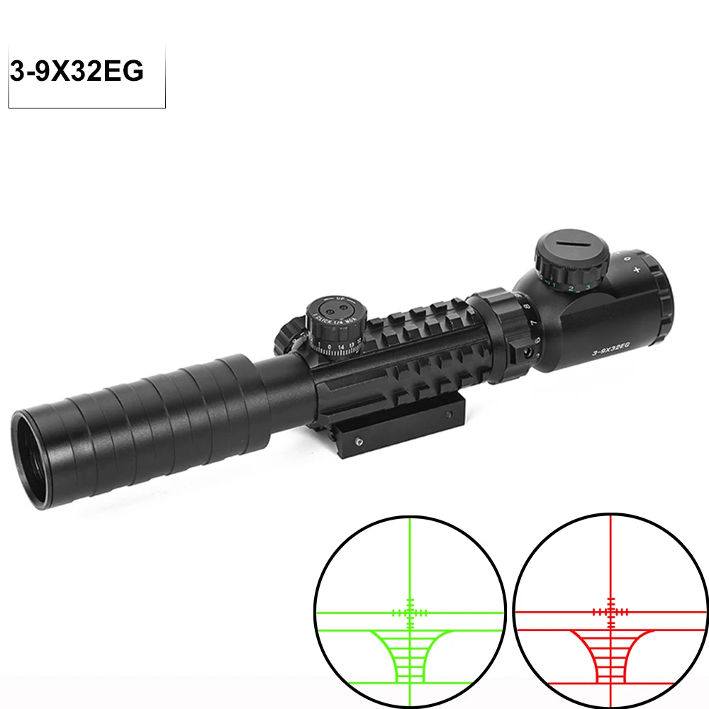 3-9x32 EG Tratical Hunting Riflescope Red&Green Illuminated Sight Fit 11/20MM Rail Mount optical sight For Outdoor Hunting  
