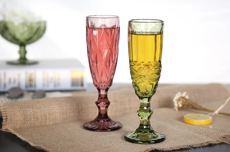 Винтажный цветной рельефный бокал для шампанского, креативная маленькая кружка стаканы для сока, бокал для дома, толстый бокал для красного вина, винный набор LFB351