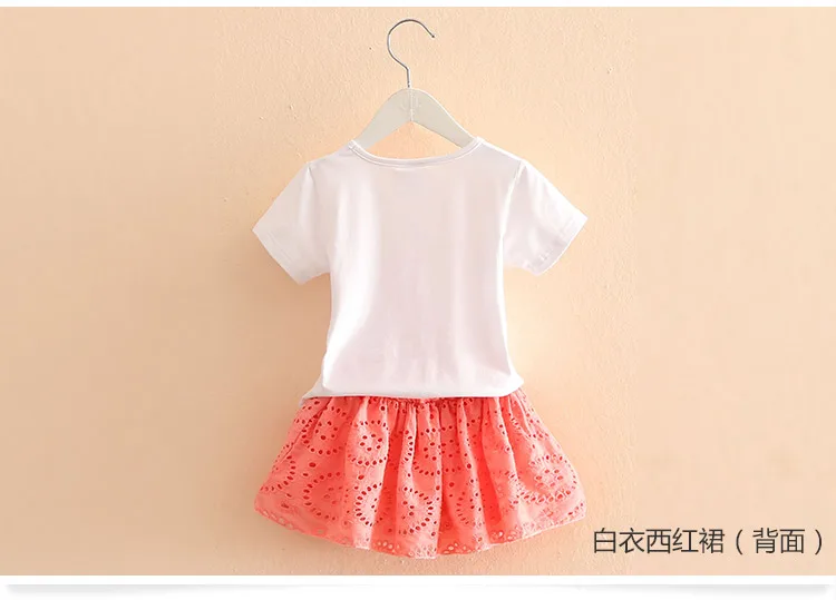2018 Summer 2-10 Years Kids Girl Birthday Party Elegant Princess Embroidery Floral T Shirt+Hollow Out Skirt 2 Piece Dress Sets (8)