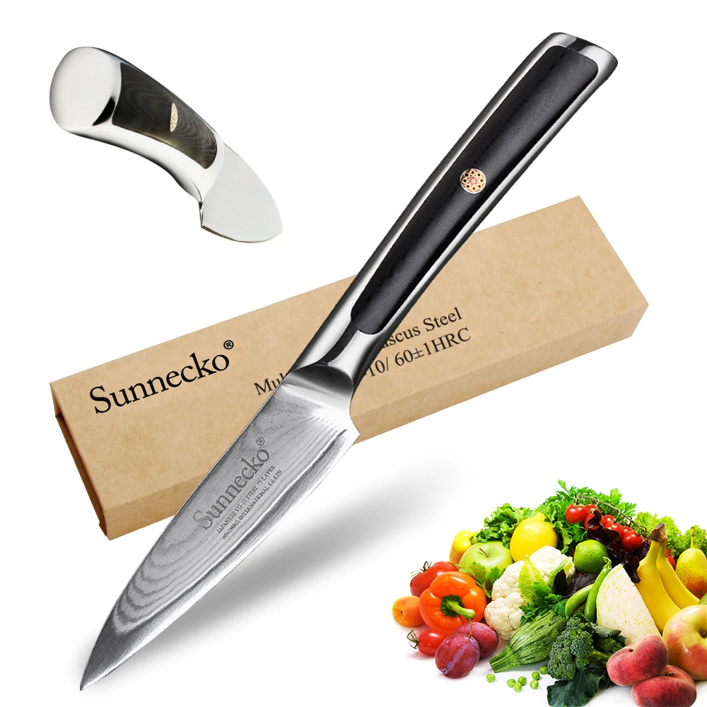 

SUNNECKO Chef Knife Kitchen Knives Japanese 73-Layers Damascus VG10 Steel Sharp Blade G10 Handle 3.5" inch Paring Fruit Cutting