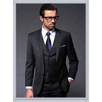 

Hot Real New Design Two Buttons Charcoal Groom Tuxedos Notch Lapel Groomsmen Men Wedding Dinner Prom Suits (jacket+pants+vest)