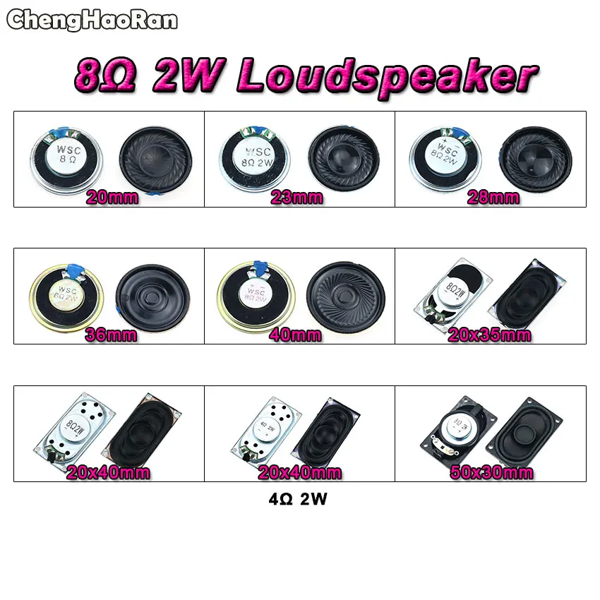 

ChengHaoRan 2W 8R Loudspeaker Diameter 20mm 23mm 28mm 36mm 40mm Mini Round 2W 8R 8Ohm Speakers Thickness Small Horn