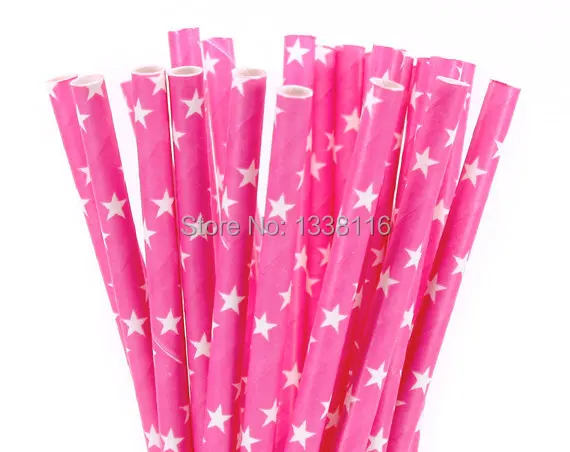 Paper Straws - Hot Pink Stars