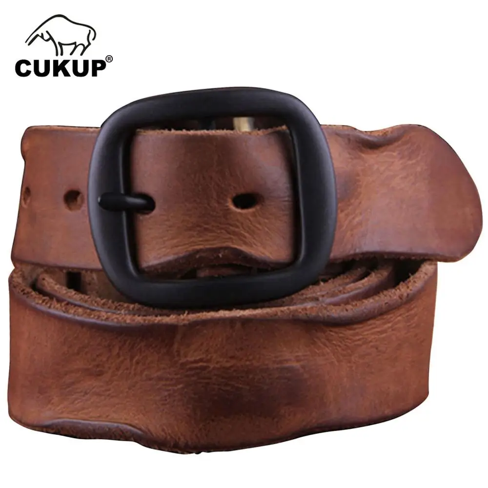 CUKUP Top Quality Wrinkle Pattern Cow Skin Leather Casual Belts Alloy Pin Buckle Metal Belt Men Retro Styles Accessories NCK091