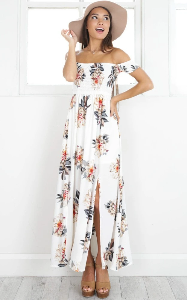 white maxi dress floral