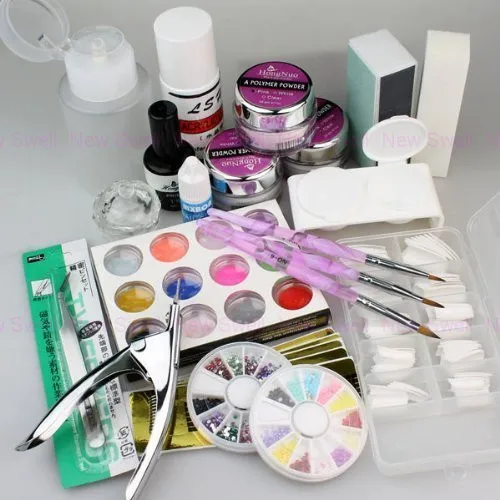 

Pro Nail Art Acrylic Powder Color Set False Nail Tips Full Kit