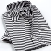 New Arrival Men's Classic Style Non-Iron Oxford Shirts Plaid/Striped Short Sleeve Casual Shirt High Quality Brand Clothing 1
