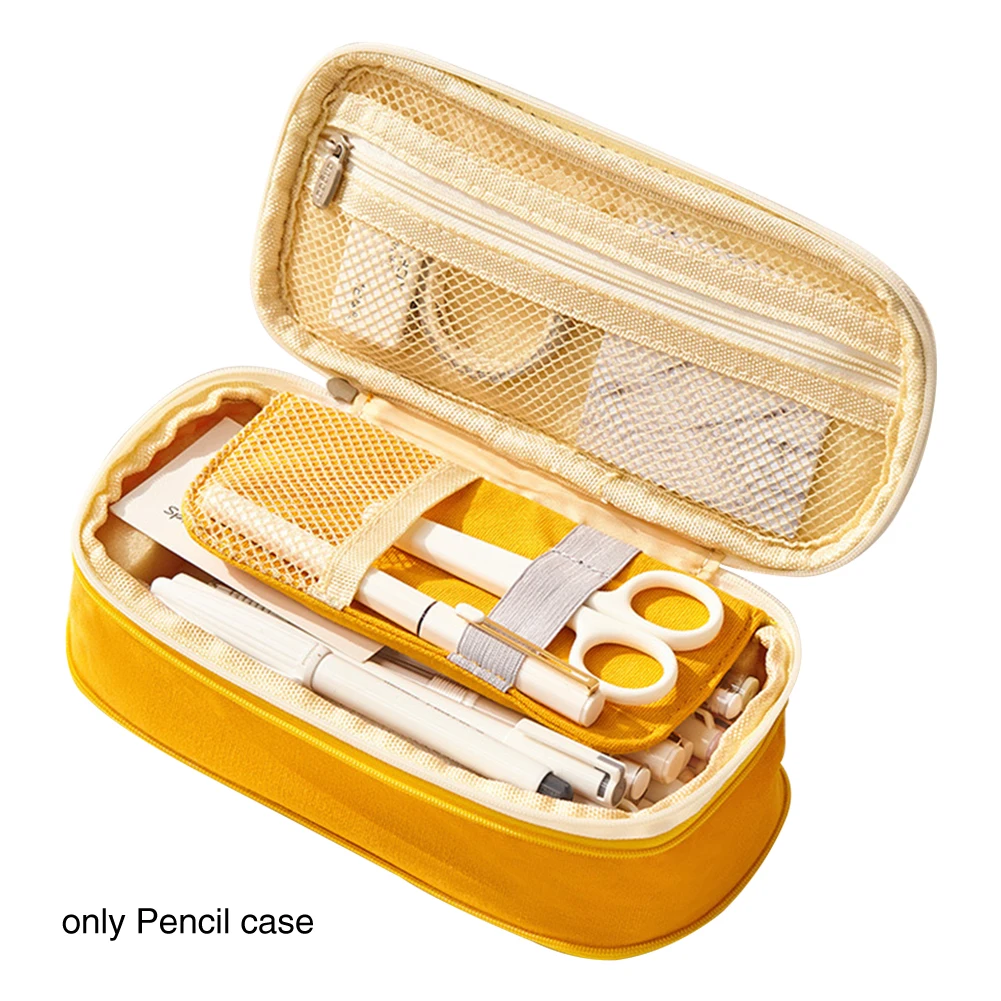 

School Kids Pencil Case Zipper Cute Large Capacity Canvas Stretch Double Layer Simple Office Organizer Box Stationery
