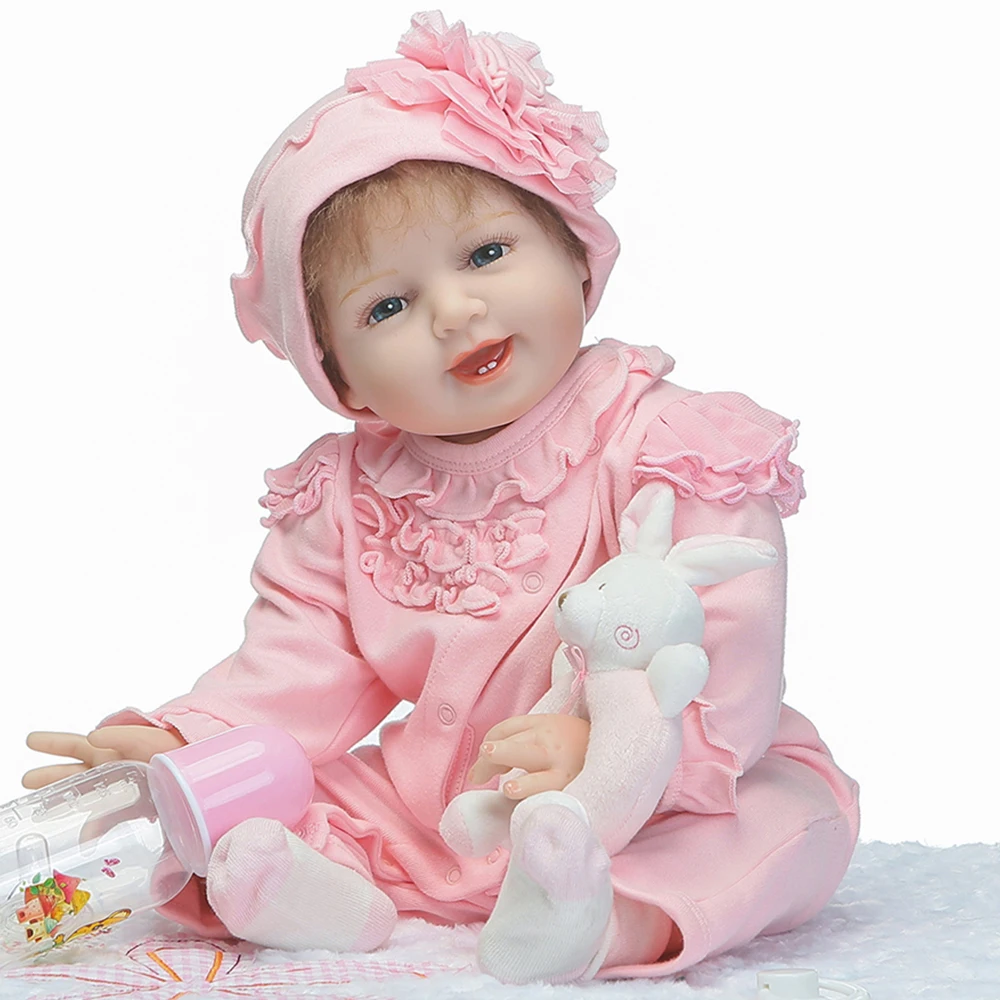 

NPK 22" reborn babies girl dolls with rabbit rattle child gift fashion silicone baby dolls bebe real reborn bonecas