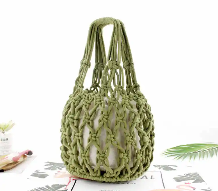 Новая соломенная сумка, Плотная хлопковая тканая сумка, портативная хлопковая Сетчатая Сумка, повседневная сумка, пляжная сумка - Цвет: green