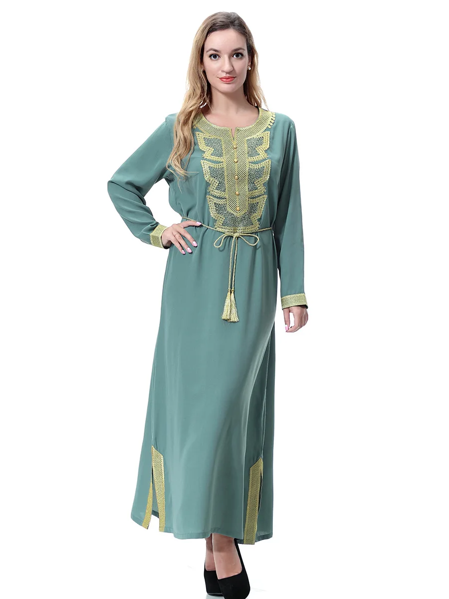 Abaya Muslim Dress Embroidered Islamic Hijab Long Dress Full Sleeve ...