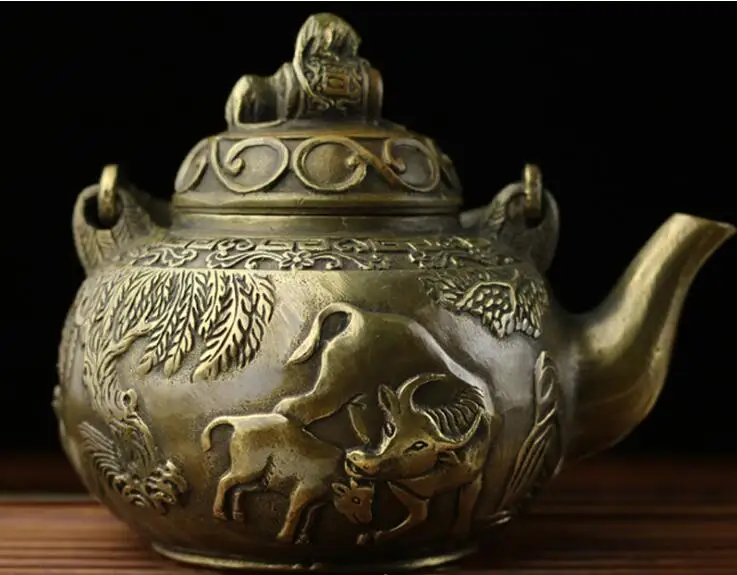 

Antique bronze boy teapot teapot retro decor Home Furnishing cattle
