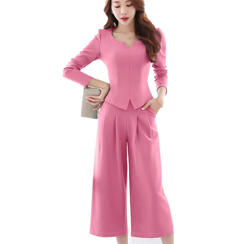 Fashion 2 Pieces Set Trouser Suit Women Long Sleeve Autumn Spring OL ...