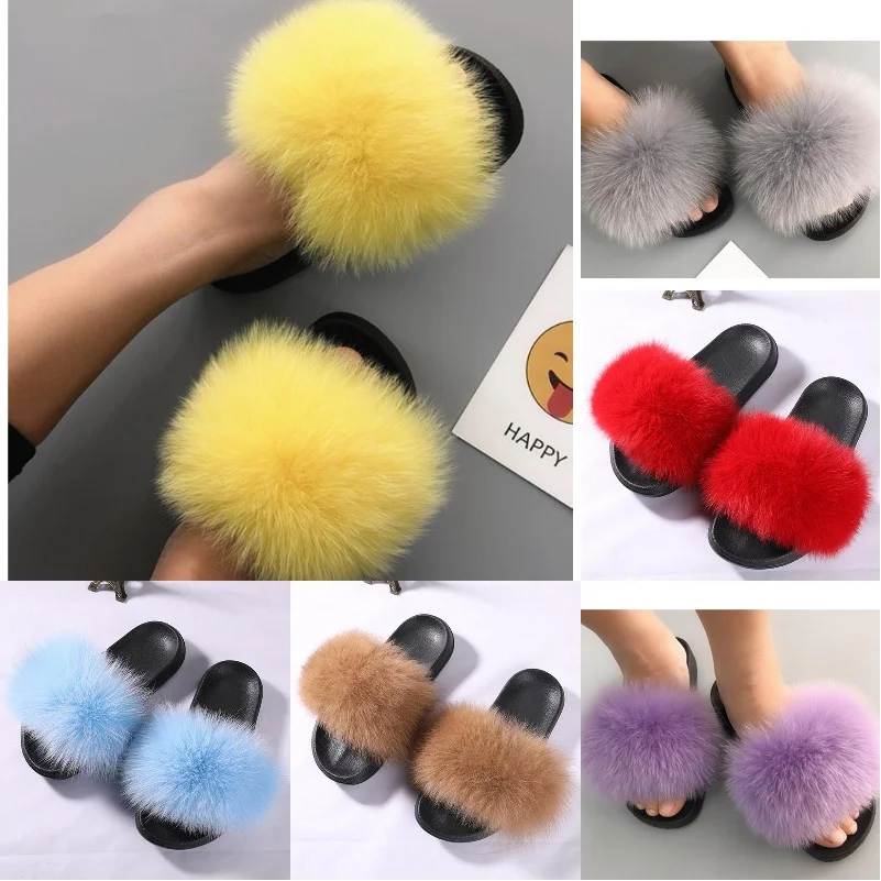 Новинка 2020 женские тапочки FXFURS из натурального Лисьего меха летние модные