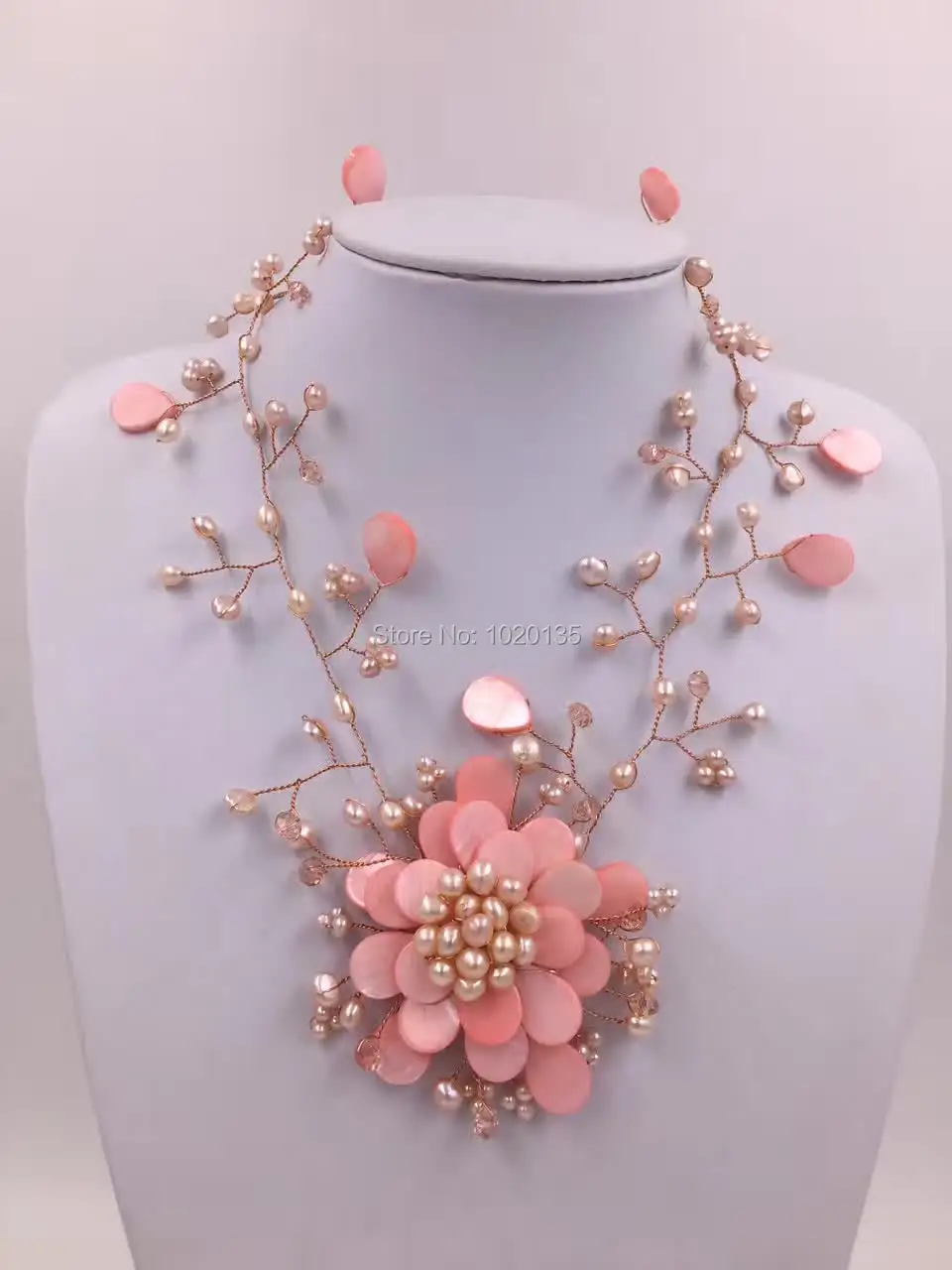 

pink shell flower necklace big fashion stone faceted freshwater pearl wholesale beads FPPJ