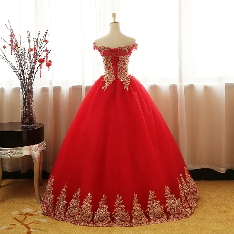 Ruthshen/бальное платье с золотыми аппликациями, бальные платья, красные, черные платья с открытыми плечами, Vestidos De 15, милое шестнадцать дебютантное платье